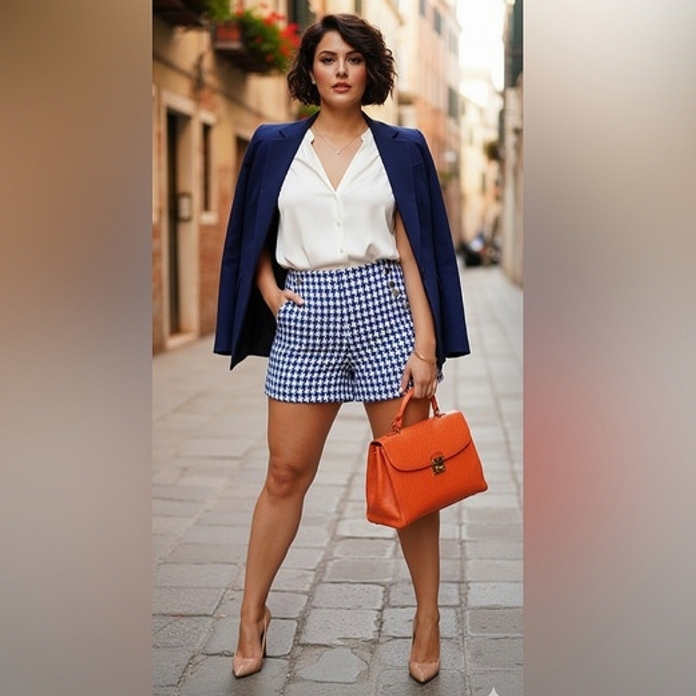 Giorgia Giannini, Designer, Made in Italy Cotton Blend Plaid Woven Shorts